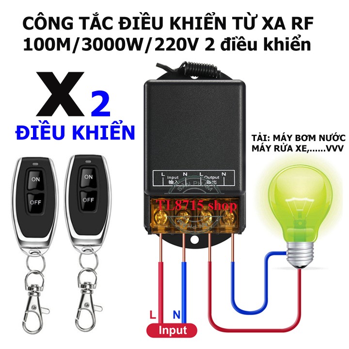 Hình ảnh Công tắc điều khiển từ xa 100M 30A 220V bật tắt máy bơm nước máy rửa xe đèn quạt