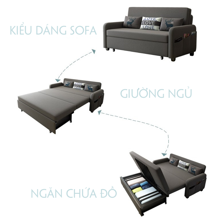 Giường sofa cao cấp, nệm cao su kích thước 1m6 (tặng kèm gối)