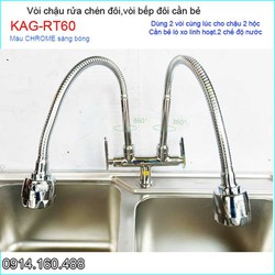Vòi rửa chén đôi lò xo KAG-RT60, vòi rửa chén lạnh cần bẻ, vòi chậu 2 hộc, vòi rửa chén bát xả nước mạnh sử dụng tốt