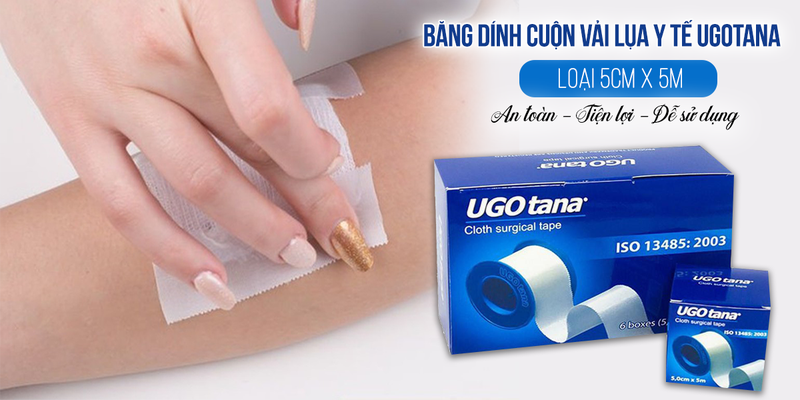 Băng dính cuộn vải lụa y tế Ugotana loại 5cm x 5m - Băng keo lụa, băng gạc vết thương