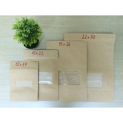 1kg túi zip giấy Kraft có cửa sổ size 18x26 hàng đẹp (cửa sổ ô nhỏ)