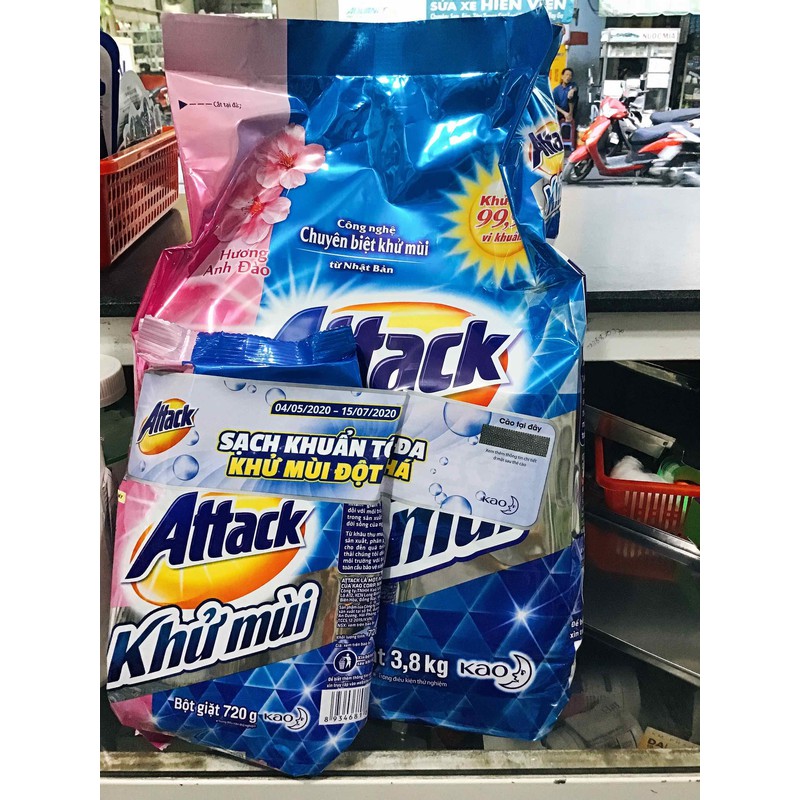 Bột giặt khử mùi Attack hương hoa anh đào 3,8kg tặng gói 720g( có mã cào) – qqww