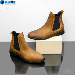Giày Chelsea boot Da bò Cao cổ Tăng chiều cao SMARTMEN GD777-N (màu nâu) – GD777-N