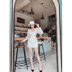 ĐẦM TRẮNG VẢI PHI THUN TAY PHỐI VOAN