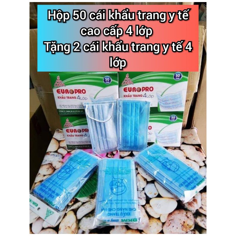 Hộp 50 cái khẩu trang y tế 4 lớp xanh, xám tặng 2 cái khẩu trang y tế – ktyt 4lop Euro