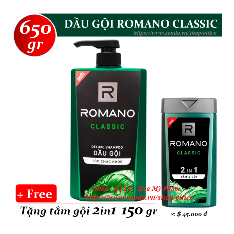 Romano – Dầu gội hương nước hoa Classic 650 gr + Tặng tắm gội toàn thân 2in1 150 gr – 8935212810043.1