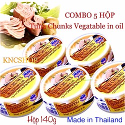 COMBO 5 HỘP CÁ NGỪ XẮT KHÚC NGÂM DẦU THỰC VẬT Tuna Chunks in Vegatable Oil 140g Thailand Date 2025 – KNC100