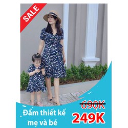 Đầm đôi mẹ bé cao cấp hoa trắng-Đủ Size-Hình chụp thật