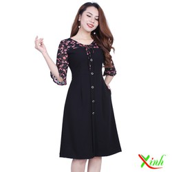 Đầm Dáng A Cách Điệu Phối Voan Kính Hoa Hiện Đại Nữ Tính - Trang Nhã DL446