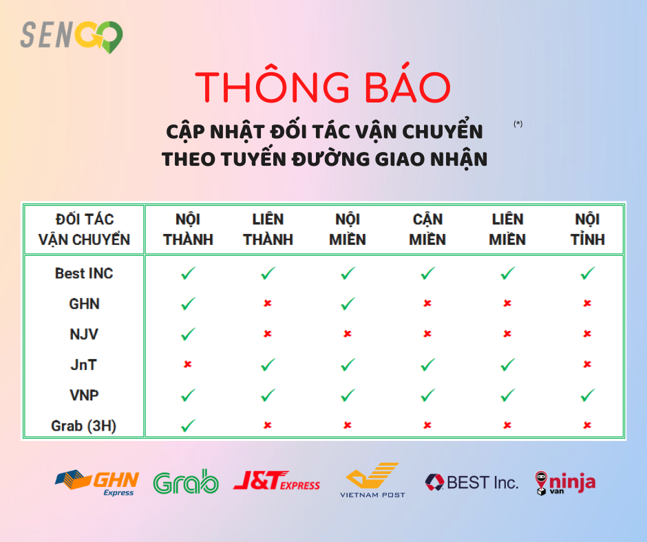 Về việc cập nhật Đối tác vận chuyển