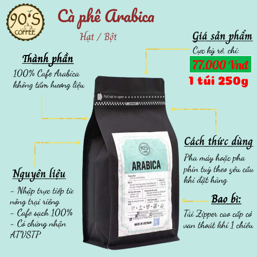 Cà phê hạt ARABICA rang mộc nguyên chất - 100% cafe sạch - Không tạp chất - 90S COFFEE
