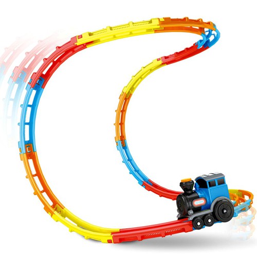 Đường ray xe lửa lượn siêu tốc uốn lượn, có nhạc đèn