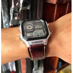 dây đồng hồ da bò caso ae1200whd