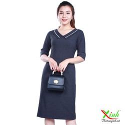Đầm Xám Tây Cổ Peter Pan Sang Trọng DL558