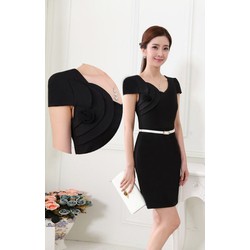 Đầm công sở xếp ly kết hoa hồng - CS07