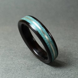 nhẫn gỗ mun cẩn đá turquise và bạc