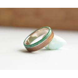 nhẫn bạc ốp gỗ xoang và đá serpantean 2