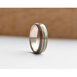 nhẫn bạc ốp gỗ cẩm lai và đá serpantean