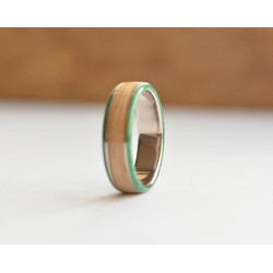 nhẫn bạc ốp gỗ xoang và đá serpantean