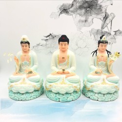 (Loại cao 40 cm) Bộ 3 tượng Tam Thế Phật ( Quan Âm, Thích Ca, Thế Chí ) đá cao cấp – SP026-40-FCMJ