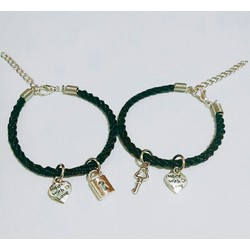 (2 cái) Vòng tay cặp tình yêu dây xoắn nhật đen 3mm kèm mặt charm đôi như hình (ảnh thật) – VTĐ1