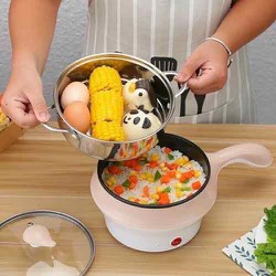 Nồi Điện Mini Hai Tầng Đa Năng Tặng Kèm Khay Hấp có thể Chiên, Xào, Nấu ăn, nấu cơm, nấu lẩu mini