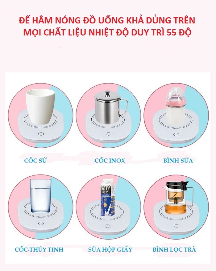 Hình ảnh Đế giữ nhiệt, hâm nóng đồ uống, trà, cà phê, sữa, kèm côc thìa