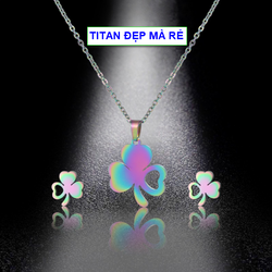 Bộ trang sức cỏ 3 lá titan may mắn sắc màu xinh lung linh - Hàng titan màu sắc bóng bền đẹp - Cam kết 1 đổi 1 nếu đen và gỉ sét Bộ trang sức cỏ 3 lá titan may mắn sắc màu xinh lung linh - Hàng titan màu sắc bóng bền đẹp - Cam kết 1 đổi 1 nếu đen và gỉ sét