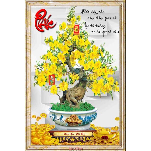 Tranh dán tường 3D Tranh hoa mai chữ Phúc Tranh tết