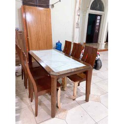 Bàn ăn gỗ sồi 6 ghế 3 nan - 1m6