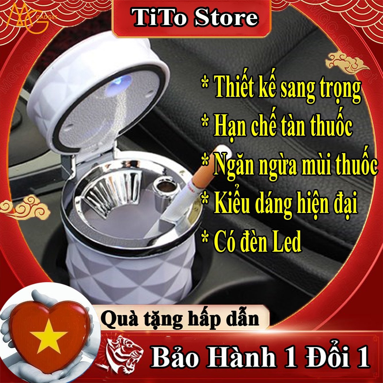 Hình ảnh Gạt tàn thuốc thông minh dành cho xe hơi-có đèn ban đêm chống mùi hôi xe oto,bền đẹp hợp thời trang