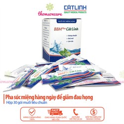 Muối súc miệng BBM Plus Cát Linh hộp 30 gói làm sạch răng miệng khử mùi hôi giảm đau rát ngăn ngừa sâu răng hôi miệng sát khuẩn vùng họng hàng chính hãng