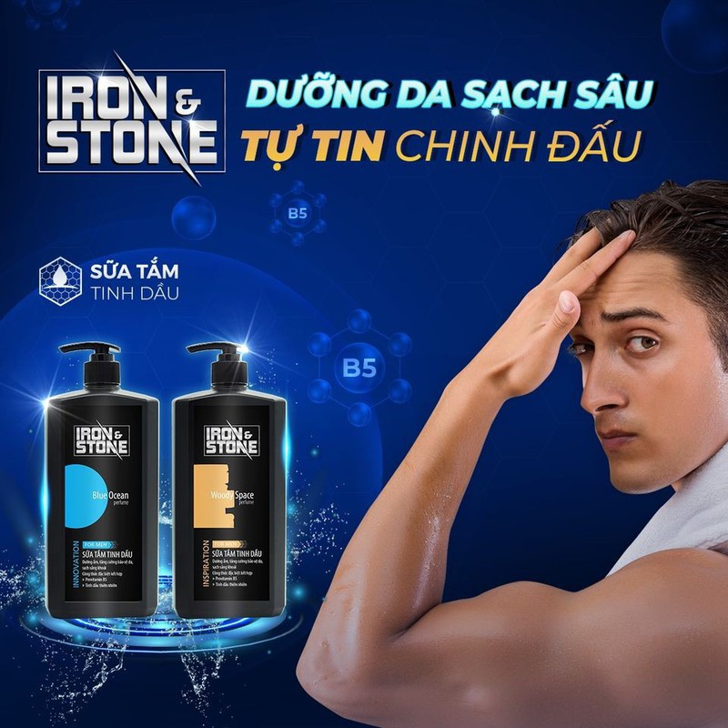 Sữa tắm tinh dầu IRON & STONE Innovation hương Blue Ocean 180g dành cho nam