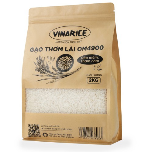 Gạo Thơm Lài OM4900 túi giấy 2KG - Dẻo mềm thơm ngon cơm