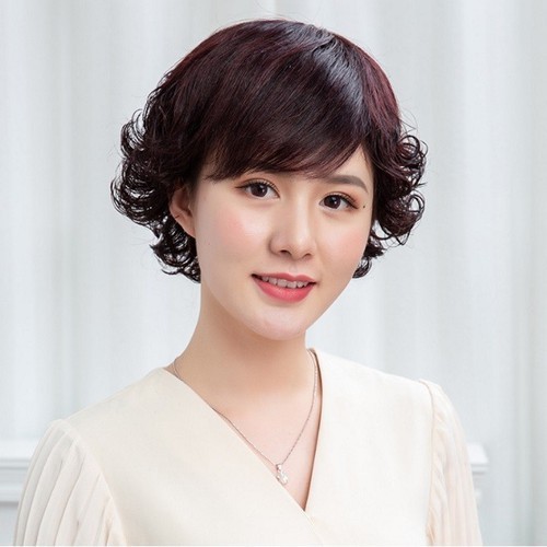 tóc giả nữ trung niên xoăn ngắn -tặng kèm lưới