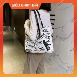 Túi đeo vai nữ họa tiết in chữ chất liệu canvas thích hợp đi chơi, đi học