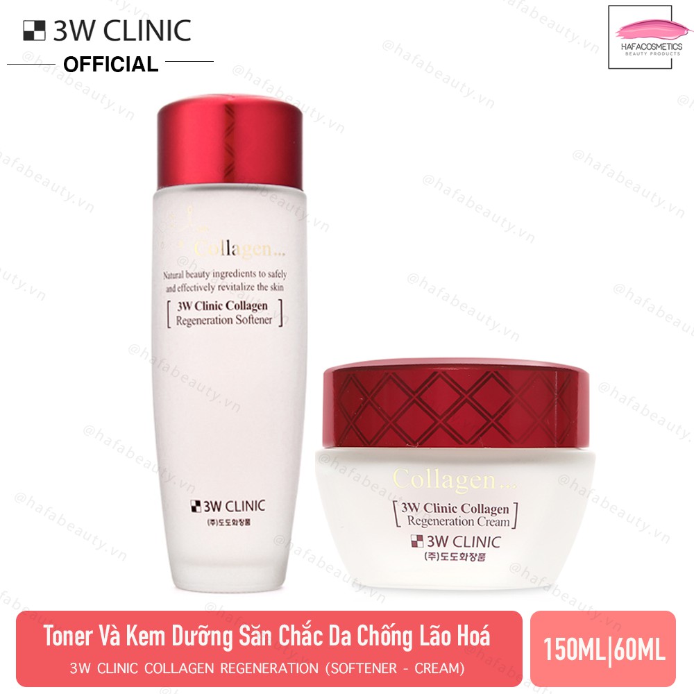 Combo Nước hoa hồng & Kem dưỡng trắng chống lão hoá 3W Clinic Collagen Regeneration Softener 150ml Cream 60ml - 826087909 1