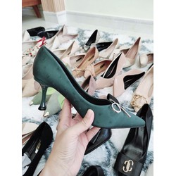 Full box Giày QC cao cấp xanh ngọc đính nơ