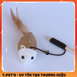 Cần câu mèo cán gỗ hàng xịn chuột vải bố