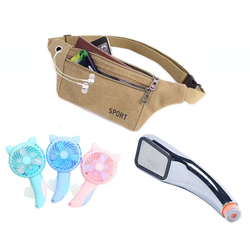 Bộ 3 Túi đeo bao tử nam nữ + Quạt tai mèo + Vòi sen tăng áp lực nước 300 lỗ – 3monmm