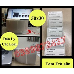 Tem in nhiệt 50x30 - Tem Dán Ly Trà Sữa 50x30