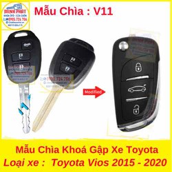 Chìa Khoá Gập xe Toyota Vios 2015 đến 2020 mẫu v11 Chìa Khoá Gập xe Toyota Vios 2015 đến 2020 mẫu v11