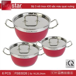 >> BÁO GIÁ BỘ NỒI INOX 3 ĐÁY GỒM 3 NỒI 1 CHẢO 1 XỬNG FIVESTAR FS08CG1 - HÀNG CHÍNH HÃNG | Shopee Lazada Sendo Tiki mới nhất 76 Bộ 3 nồi Inox 430 Fivestar 3 đáy quai vuông sắc màu hồng FSB3026 - Hàng chính hãng, bảo hành 5 năm