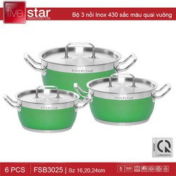 >> BÁO GIÁ BỘ NỒI INOX 3 ĐÁY GỒM 3 NỒI 1 CHẢO 1 XỬNG FIVESTAR FS08CG1 - HÀNG CHÍNH HÃNG | Shopee Lazada Sendo Tiki mới nhất 96 Bộ 3 nồi Inox 430 Fivestar 3 đáy quai vuông sắc màu xanh lá FSB3025 - Hàng chính hãng, bảo hành 60 tháng
