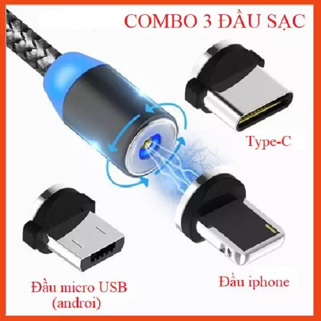 Hình ảnh Cáp sạc từ hít nam châm dây dù 3 in 1 -Type C- Iphone - Micro Usb New