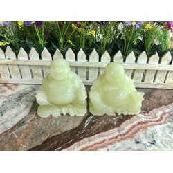 Tượng Phật Di Lặc cầm hồ lô và thỏi vàng ngân lượng kim nguyên bảo đá ngọc Onyx trang trí taplo xe ôtô, bàn làm việc - Dài 10 cm