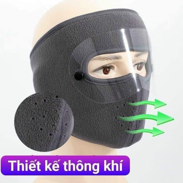 Khẩu trang ninja 2in1 có kính Lót nỉ Chống bụi chống mưa gió bảo vệ mắt - 6772228123 3