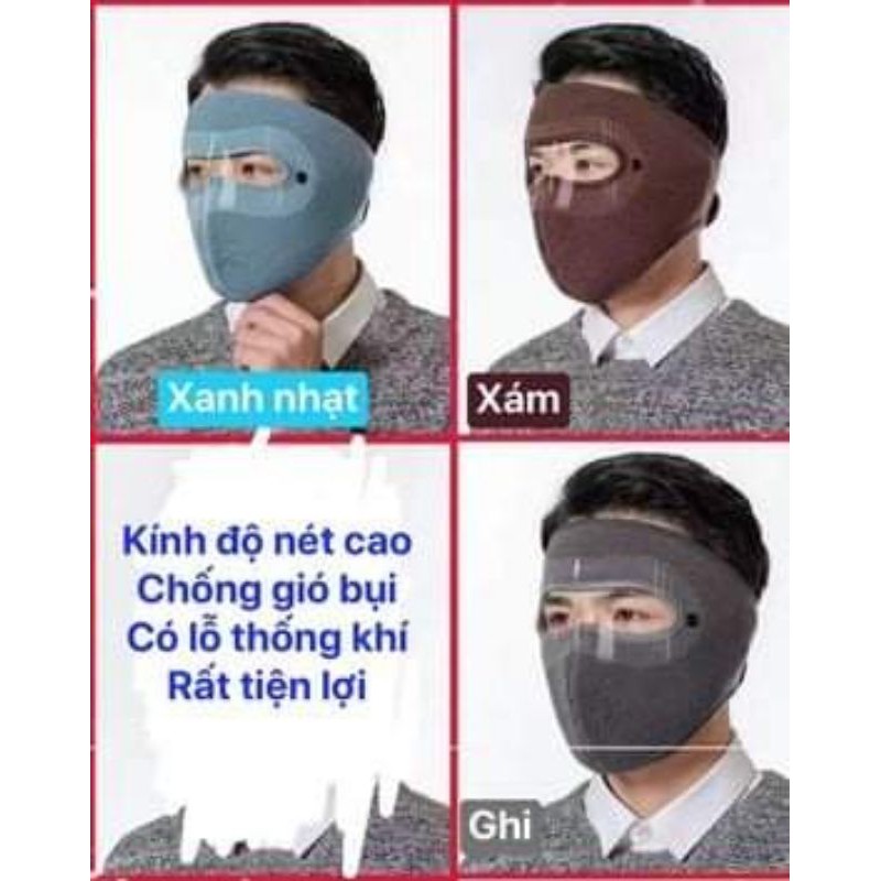 Khẩu trang ninja 2in1 có kính Lót nỉ Chống bụi chống mưa gió bảo vệ mắt - 6772228123 7