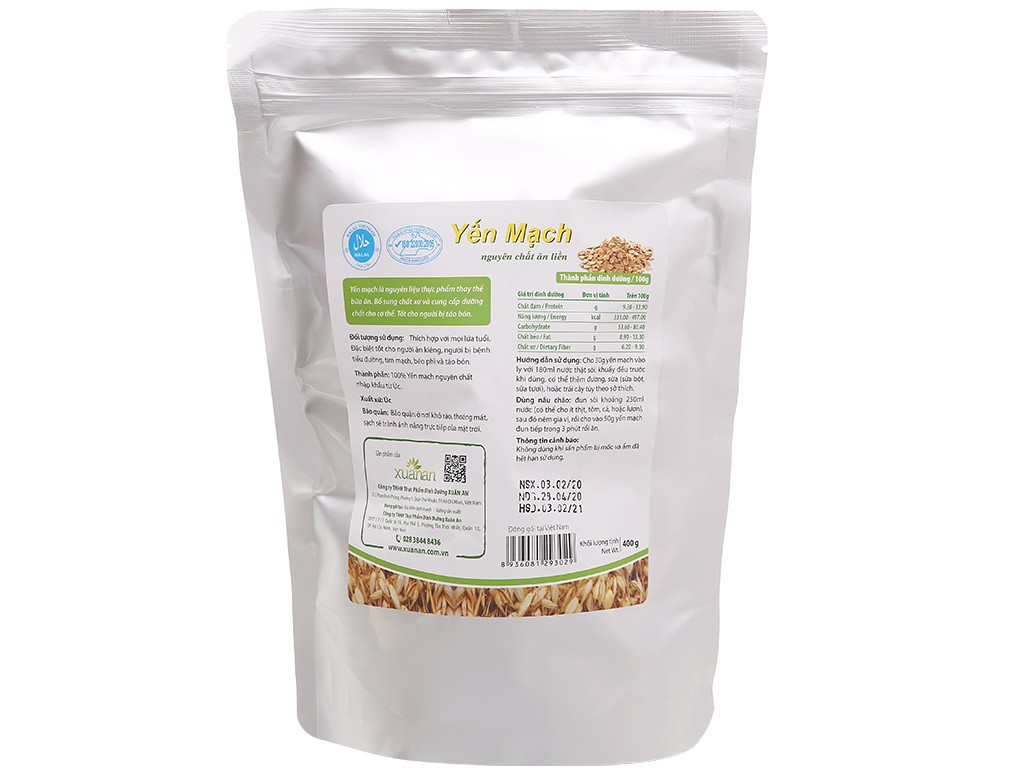 Hình ảnh [Túi 400g] YẾN MẠCH NGUYÊN CHẤT ĂN LIỀN [Australia] XUÂN AN Instant Oats (halal)