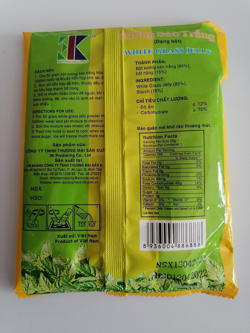 BỘT RAU CÂU SƯƠNG SÁO TRẮNG [VN] 3K White Grass Jelly Powder (bph-hk)